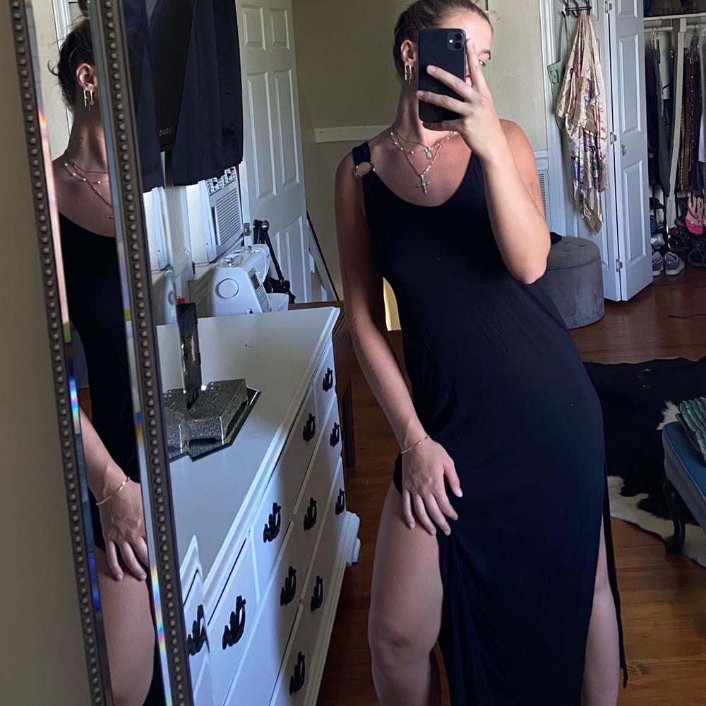 Green Envelope Black Spaghetti Strap Slip Maxi Dress